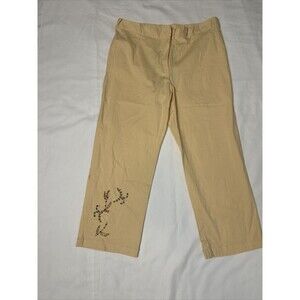 NEW Key Lime Pie Women's Capri Pants Embroidered Floral Summer Yellow Size Large
